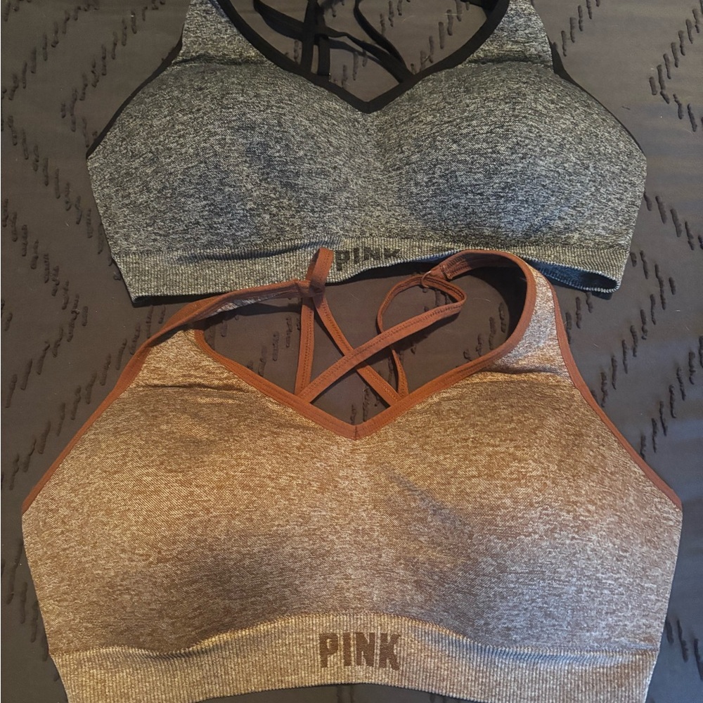 PINK Victoria's Secret Gray and Brown Sports Bras
